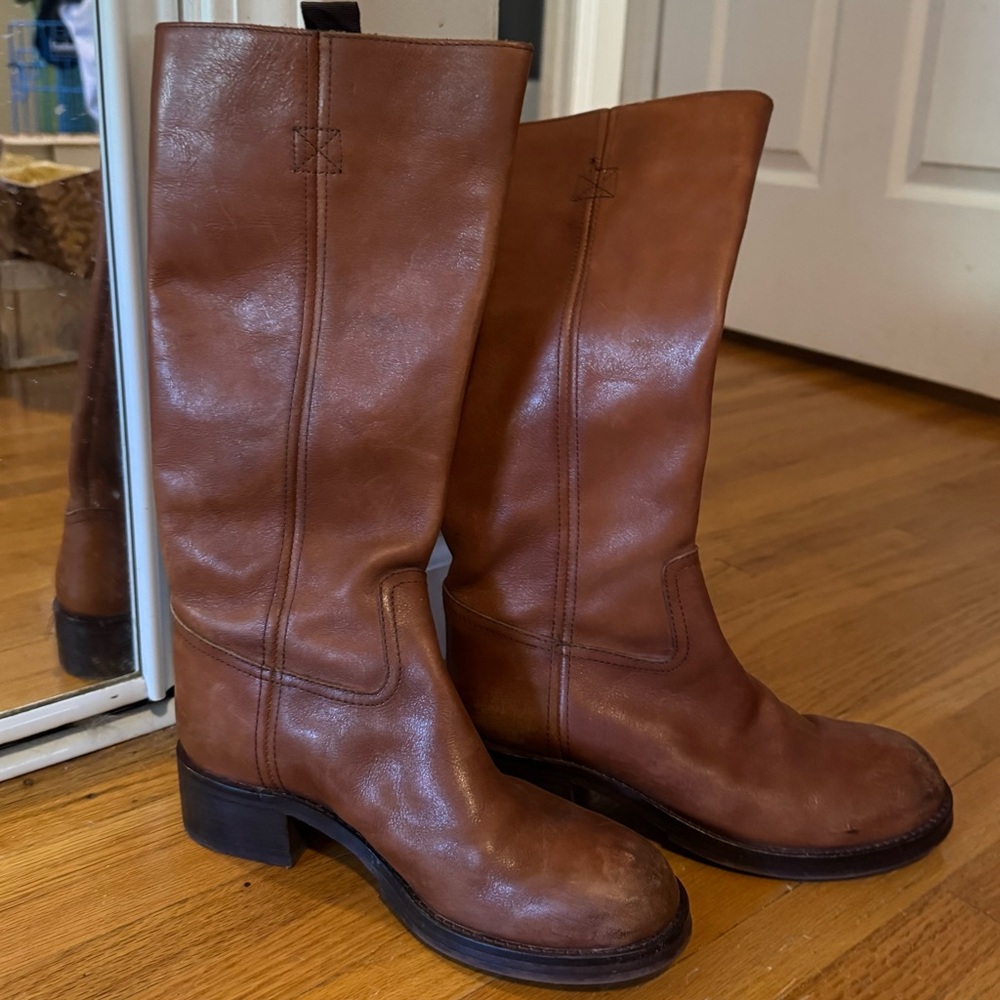 Ash brown leather riding boots tall classic pull on